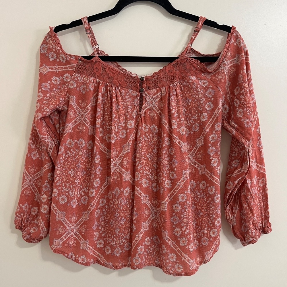 Floral Peasant Top S/M Cold Shoulder Lace Boho Western‎ Cottage Prairie Festival